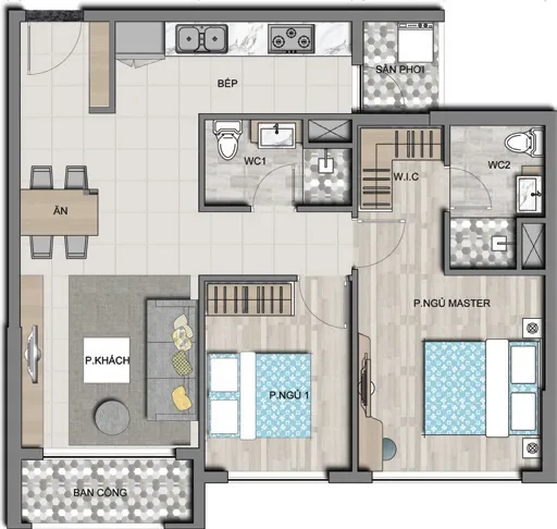 Bản vẽ căn 2 phòng ngủ 68,2 m²