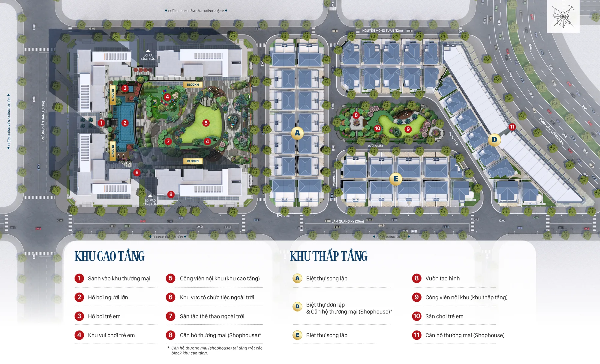 Mặt bằng tổng thể khu cao tầng Victoria Village, chú thích tiện ích