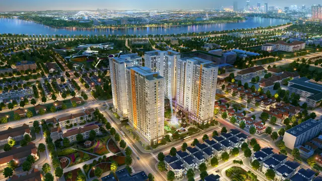 Phối cảnh hoàng hôn bên sông sài gòn